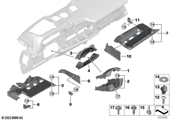 Cubierta del Mecanismo del Pedal para BMW Serie 5 G60, Serie 7 G70 (OEM 51459870543). Original BMW.