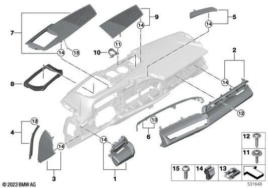 Blende I-Tafel Fineline Beifahrer para BMW Serie 5 G60 (OEM 51459640035). Original BMW