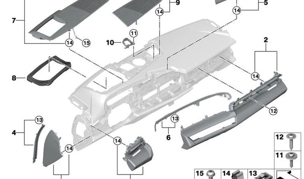 Embellecedor I-Tafel Alu Rhombicle Pasajero para BMW Serie 5 G60, G61, G90 (OEM 51459640040). Original BMW