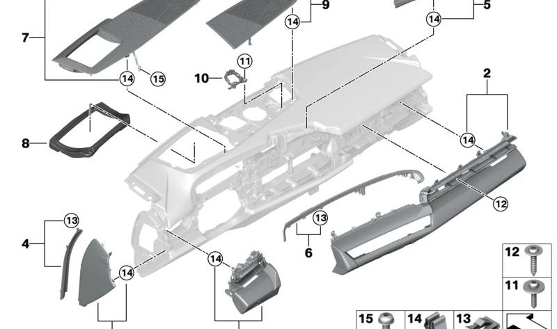 Embellecedor de salpicadero en aluminio Rhombicle OEM 51459634898 para BMW G60, G61, G90. Original BMW.