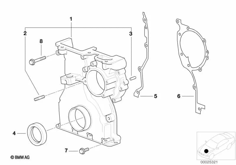 Cubierta inferior del cárter de cadena para BMW Serie 3 E46, Serie 5 E39 E60 E61, Serie 7 E38 E65 E66, X3 E83, X5 E53, Z4 E85 (OEM 11141436720). Original BMW.