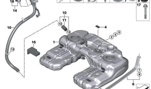 Tubo de llenado para BMW F25, F26, E70, F15, F85, E71, F72, F16, F86 (OEM 16117480991). Original BMW