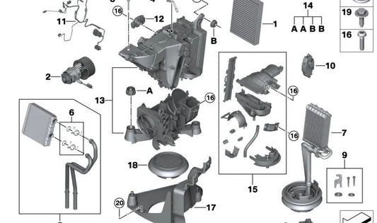 Carcaça vazia para o sistema de ar condicionado traseiro do BMW X7 G07 (OEM 64119869533). BMW original