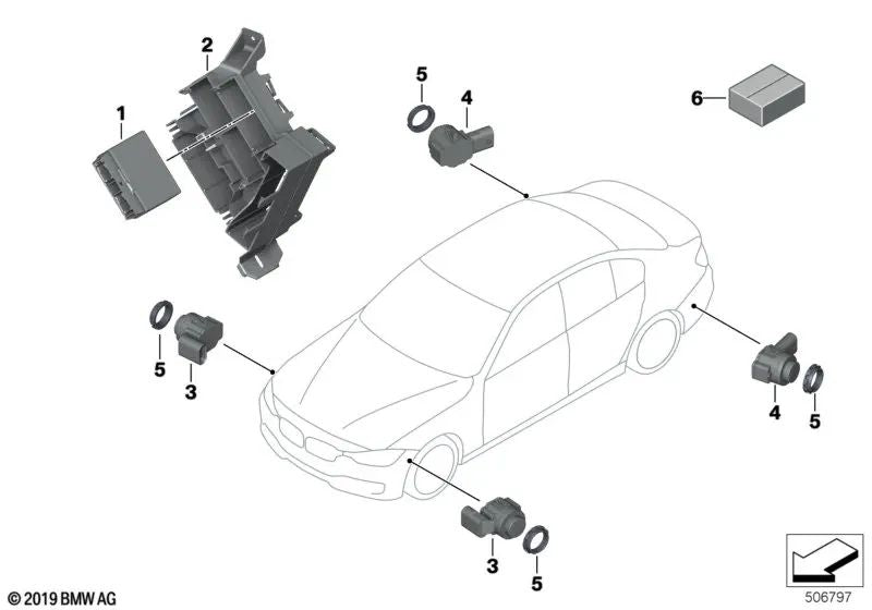 Sensor de ultrasonido negro para BMW Serie 1 F20, F21, Serie 2 F22, F23, Serie 3 F30, F31, F34, F35, F80, Serie 4 F32, F33, F36, F82, F83 (OEM 66209261630). Original BMW