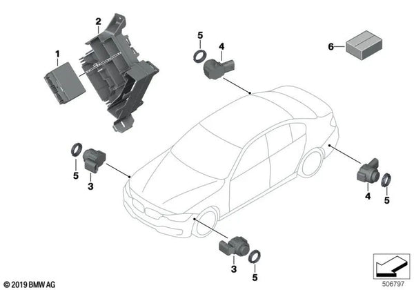 Soporte de módulo para BMW Serie 3 F30, F31, F34, F80 y Serie 4 F32, F33, F36, F82 (OEM 66336873410). Original BMW.