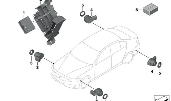 Sensor ultrasónico para BMW Serie 3 F30, F31, F34, F35, F80, Serie 4 F32, F33, F36, F82, F83 (OEM 66209261592). Original BMW