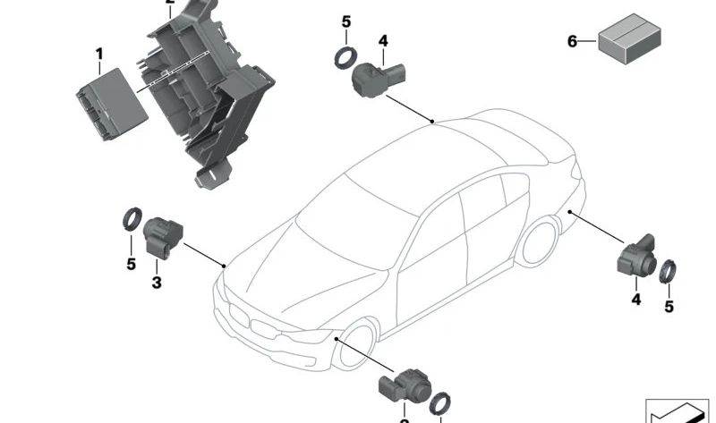 Sensor ultrasónico Estorilblau 2 para BMW Serie 3 F30, F31, F34, F35, F80, Serie 4 F32, F33, F36, F82, F83 (OEM 66209261595). Original BMW