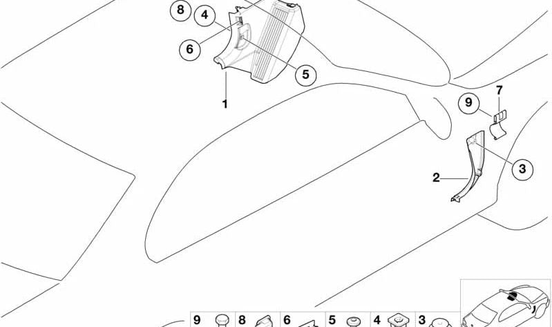 Coperchio lato anteriore destro per BMW E46 (OEM 51438238514). BMW originale