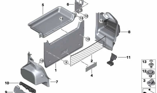 Insertar maletero derecho para BMW F10, F18 (OEM 51477247280). Original BMW