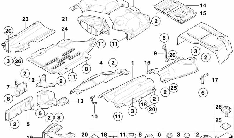 Aislamiento térmico silenciador trasero derecho para BMW Serie 3 E90, E91, E92, E93 (OEM 51487138486). Original BMW