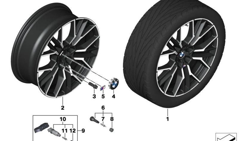 Rodas de liga leve pretas OEM 36115A07085 para BMW G14, G15, G16. BMW originais.