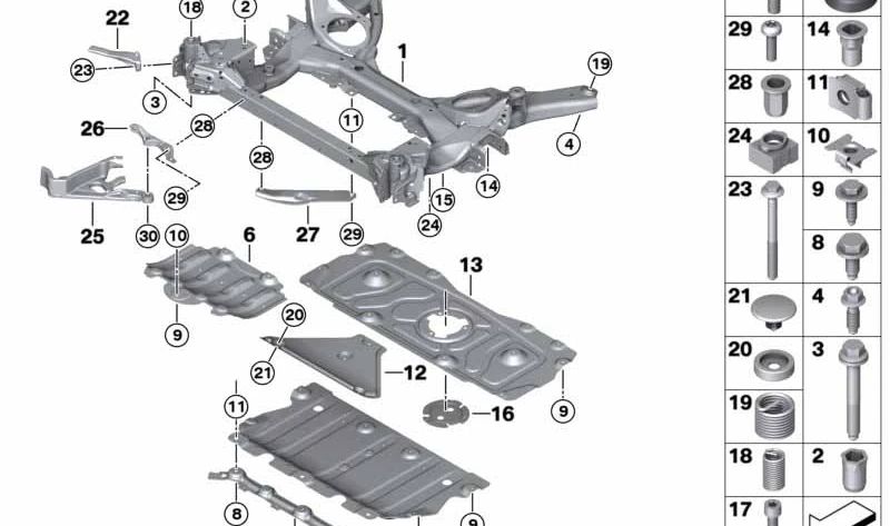 Subchasis delantero OEM 31106877319 para BMW G42, G20. Original BMW.