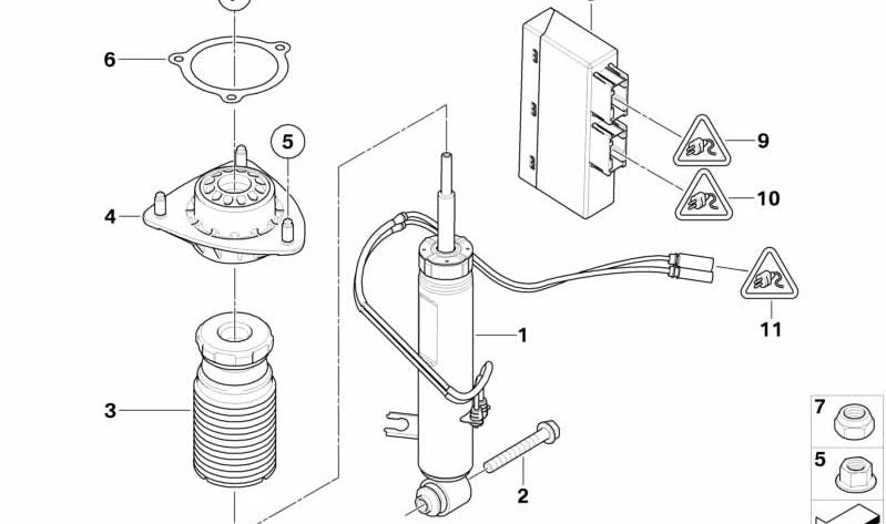 Rear left shock absorber for BMW X5 E70, X6 E71 (OEM 37126788765). Original BMW.