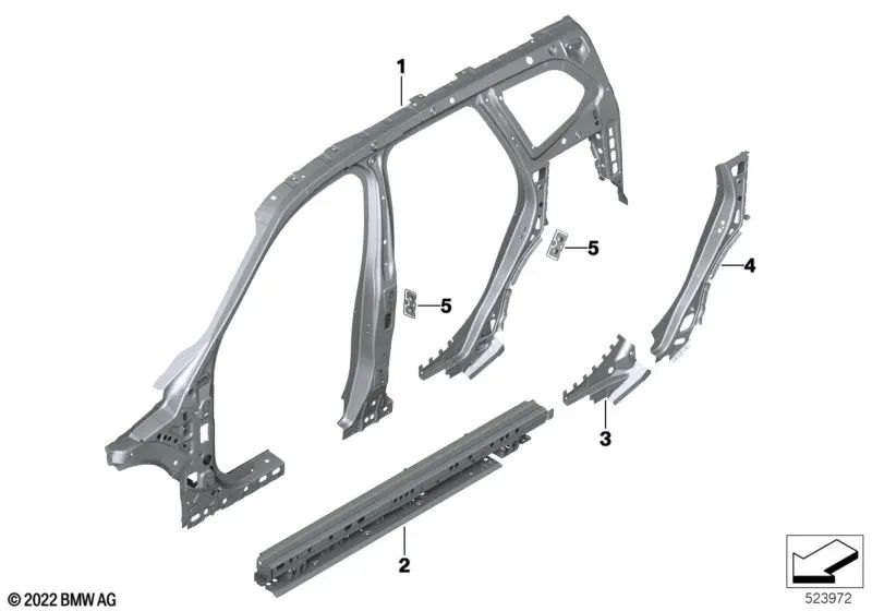 Right C-pillar reinforcement for BMW U11, U12 (OEM 41215A52CE4). Original BMW