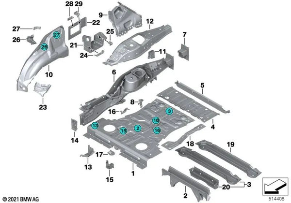 Plancha trasera para BMW E70, E70N, F15, F85, E71, E72, F16, F86 (OEM 41117174378). Original BMW.