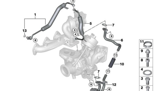 Rücklaufrohr für BMW Serie 2 G42, Serie 3 G20, G21, G28, Serie 4 G22, G23, G26, Serie 5 G30, G31, Serie 6 G32, X3 G01, X4 G02 (OEM 11428586486). Original BMW