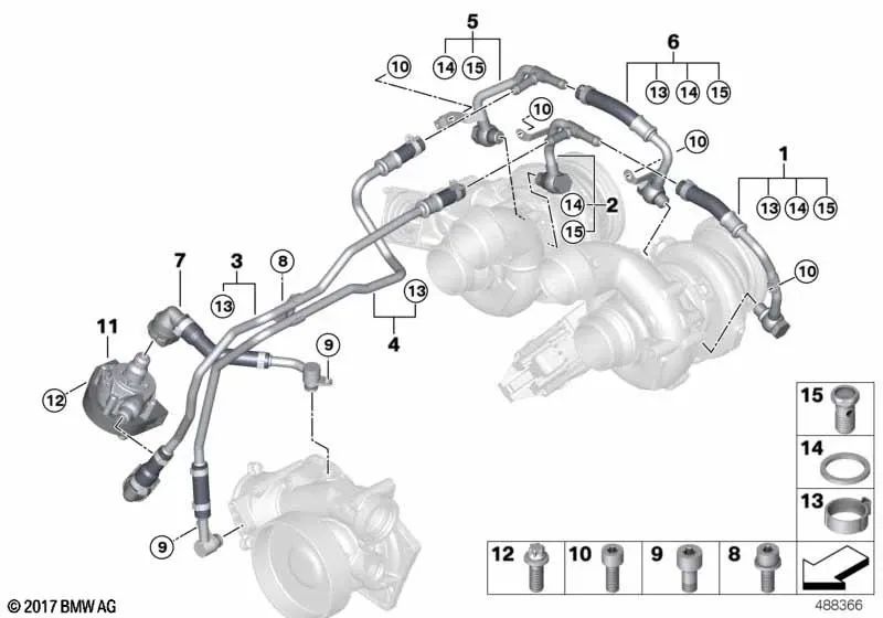 Tubería de Refrigerante de Entrada para BMW F90, F91, F92, F93, F95, F96 (OEM 11537852357). Original BMW.