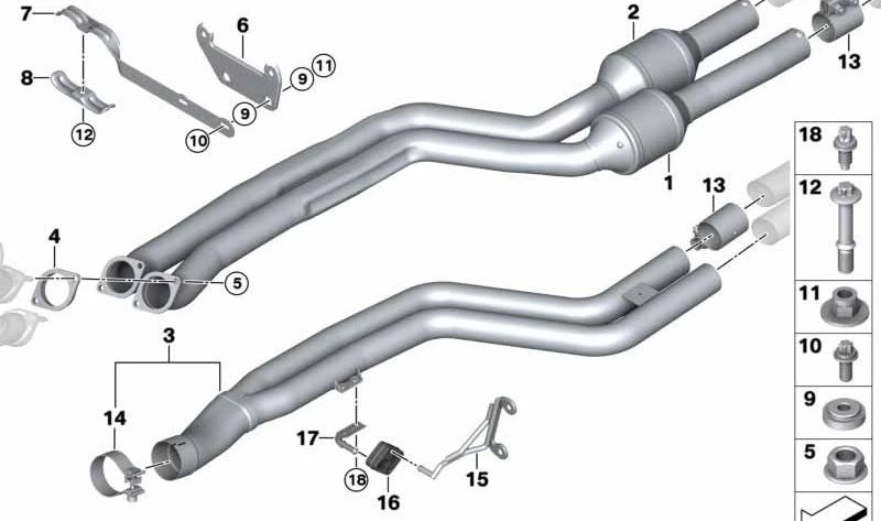 Front pipe for BMW 3 Series E90, E91, E92 (OEM 18307802661). Original BMW