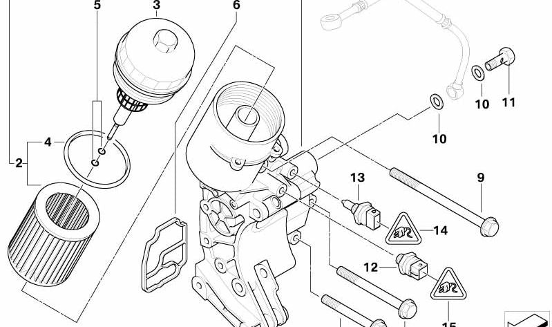 Soporte del filtro de aceite OEM 11427519708 para BMW E60, E61, E65, E66. Original BMW.