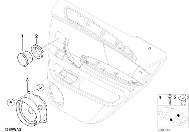 Altavoz Top-Hifi trasero izquierdo para BMW E53 (OEM 65138381551). Original BMW.