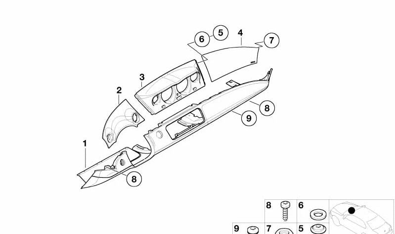 Cubierta I-Tafel con indicador de marcha a la izquierda para BMW E52 (OEM 62108025885). Original BMW