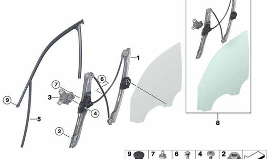 Motor para elevalunas derecho para BMW F25, F26, F15, F85, F16, F86 (OEM 67627322748). Original BMW.