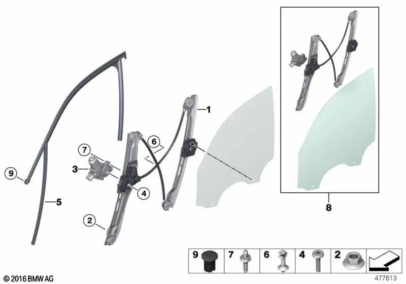 Elevalunas sin motor delantero izquierdo para BMW X3 F25, X4 F26 (OEM 51337355635). Original BMW