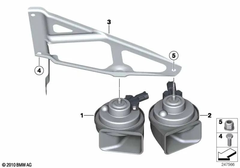 Soporte para el claxon para BMW E90, E92, E93 (OEM 61337838541). Original BMW.