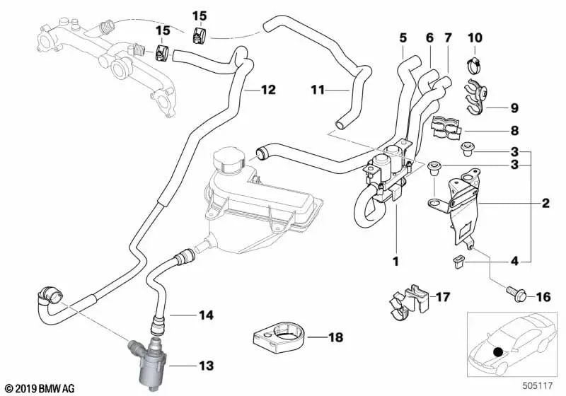 Motoreinlass-Wasserventilrohr für BMW E53 (OEM 64218409062). Original BMW.