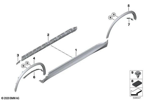 Revestimiento del paso de rueda imprimado trasero izquierdo para BMW F95, F95N (OEM 51778081627). Original BMW.