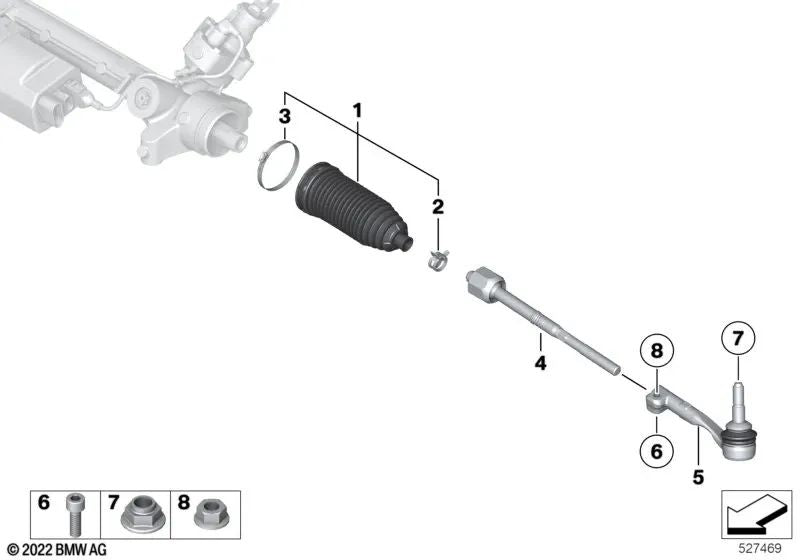 Kit de reparación de fuelle para BMW G87, G20, G21, G28, G80, G81, G22, G23, G82, G83, F97, G02, F98, G05, G18, G06, F95, G07, G09, G29 (OEM 32106890060). Original BMW.