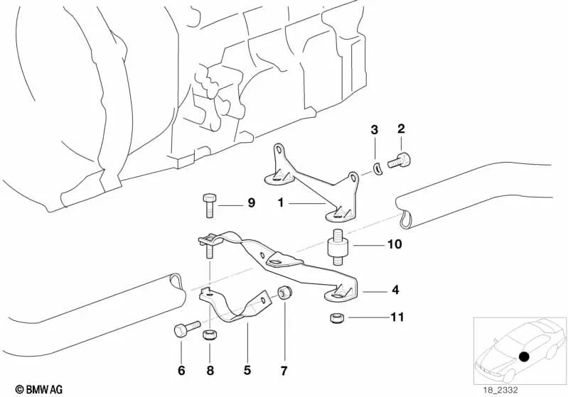 Soporte del sistema de escape para BMW E36, E39, E38 (OEM 18212246213). Original BMW