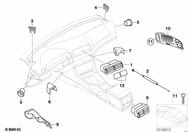 Rejilla de ventilación central para BMW Serie 5 E39 (OEM 64228364024). Original BMW