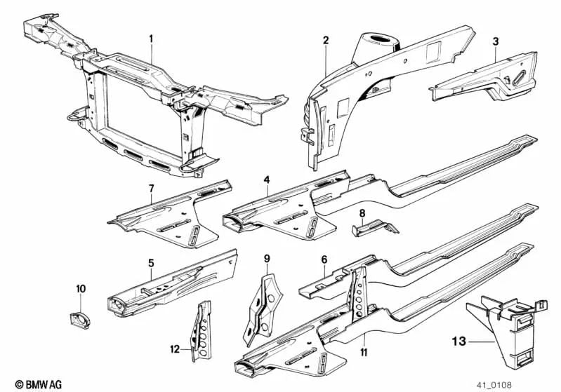 Pared frontal para BMW serie 3 E30 (OEM 41131962653). Original BMW.