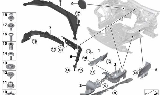 Rear Right Steering Gear Cover for BMW 1 Series F20, F21, 2 Series F22, F23, 3 Series F30, F31, F34, 4 Series F32, F33, F36 (OEM 51757274860). Original BMW