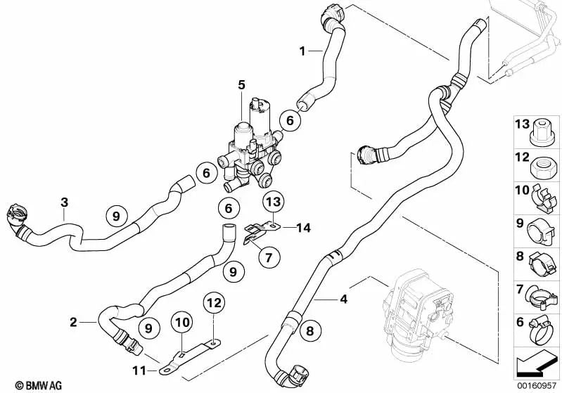 Manguera de Válvula de Conmutación de Flujo del Motor para BMW E90, E90N, E91, E91N, E92, E93 (OEM 64219111767). Original BMW