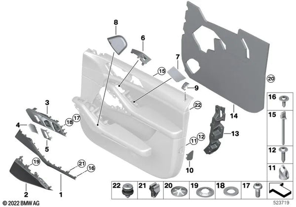 Tapa interruptor elevalunas izquierda para BMW X5 F95, G05, G05N, X7 G07, G07N (OEM 51417956453). Original BMW.