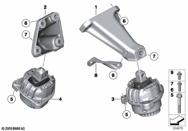 Left engine mount for BMW 5 Series F07, F10, 6 Series F06, F12, 7 Series F01, F02, F04 (OEM 22116777373). Genuine BMW