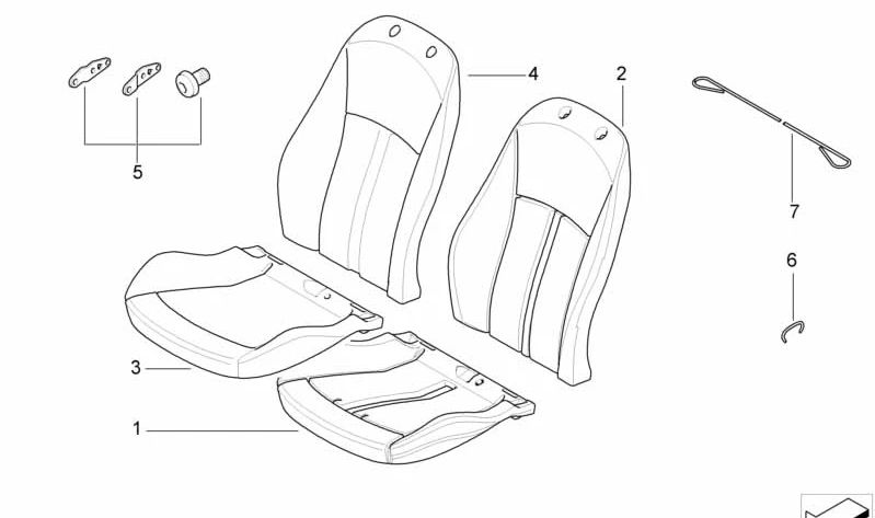 Seat back filler OEM 52107053803 for BMW Z4 (E85, E86). Original BMW.