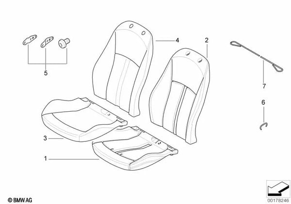 Funda Respaldo de Cuero derecha para BMW Z4 E85, E86 (OEM 52107121710). Original BMW.