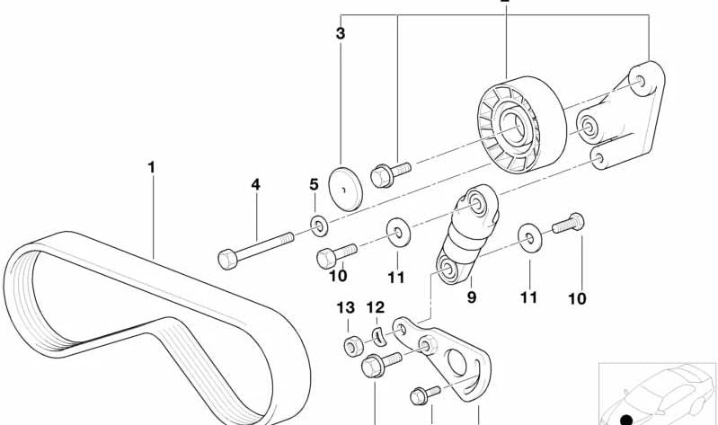 Polea tensora con palanca para BMW E39, E38, E31 (OEM 11281742859). Original BMW.