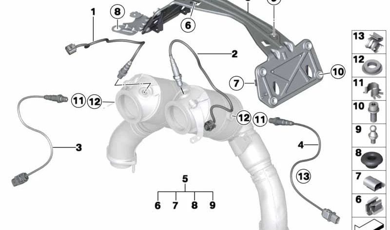 Abrazadera de escape OEM 11787584380 para BMW (Modelos compatibles: F20, F21, F30, F31, F07, F10, F11, F06, F12, F13, F01, F02, F04, E70, F15, F85, E71, E72, F16, F86). Original BMW.