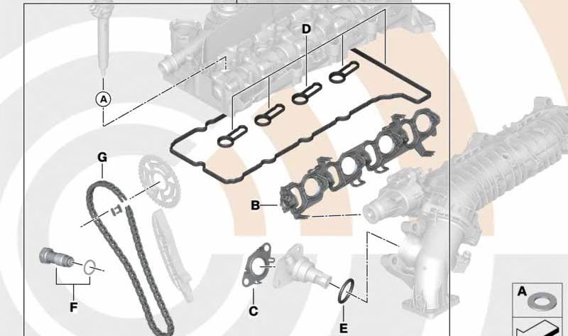 Kit de reparación para BMW Serie 1 F20, F21, Serie 2 F22, Serie 3 E90N, E91N, E92N, F30, F31, Serie 4 F32, F33, F36, Serie 5 F07, F10, F11, X1 E84, X3 F25 (OEM 11312452303). Original BMW