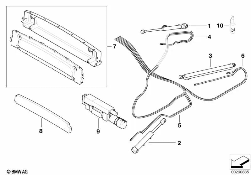 Cilindro hidráulico barra de tracción izquierda para BMW E64, E64N (OEM 54347019809). Original BMW.