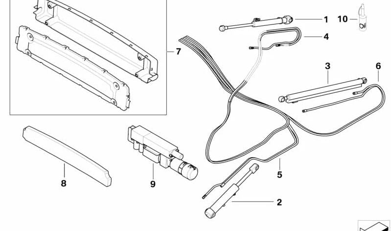 Kit de mangueras hidráulicas para capota izquierda OEM 54347154635 para BMW Serie 6 (E64). Original BMW.