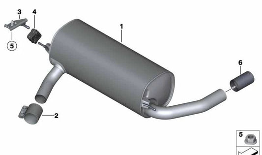 Rear silencer for BMW 3 Series F30, F31, F35 and 4 Series F32, F33, F36 (OEM 18307627142). Original BMW