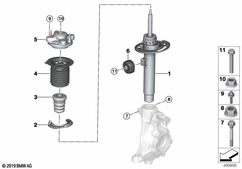 Amortiguador delantero izquierdo para BMW G28, G28N (OEM 31316879353). Original BMW