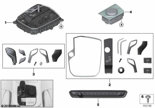 Juego de reparación centro de control consola central para BMW G05 (OEM 61315A267D9). Original BMW