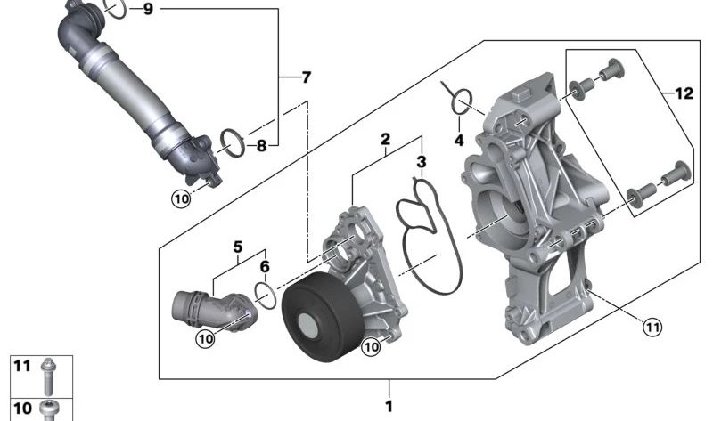 Tubería de conexión bomba de agua-cilindro OEM 11538650983 para BMW G42, G20, G21, G22, G23, G26, G30, G31, G32, G11, G12, G14, G15, G16, G01, G02, G05, G18, G06, G07, G29. Original BMW.