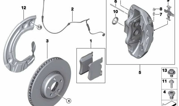 Pinza de freno delantera derecha en negro OEM 34116897352 para BMW G14, G15, G16. Original BMW.